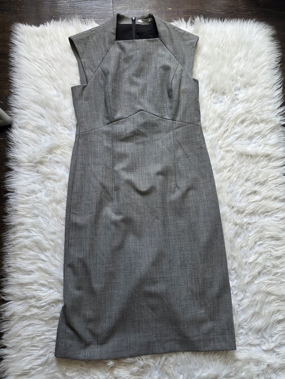 MM Lafleur Virgin Wool Gray Tailored Sleeveless Midi Dress